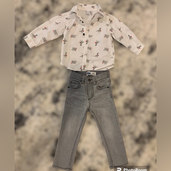 Set Old navy skinny jeans for boy 2T and 100% Cotton shirt 18-24 months - Picture 1 of 10